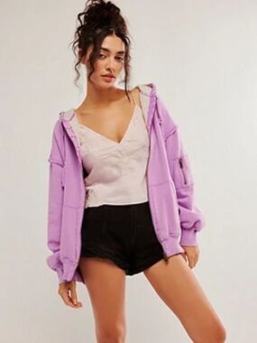 Free People By Your Side Lined Hoodie Sweatshirt Lilac Large